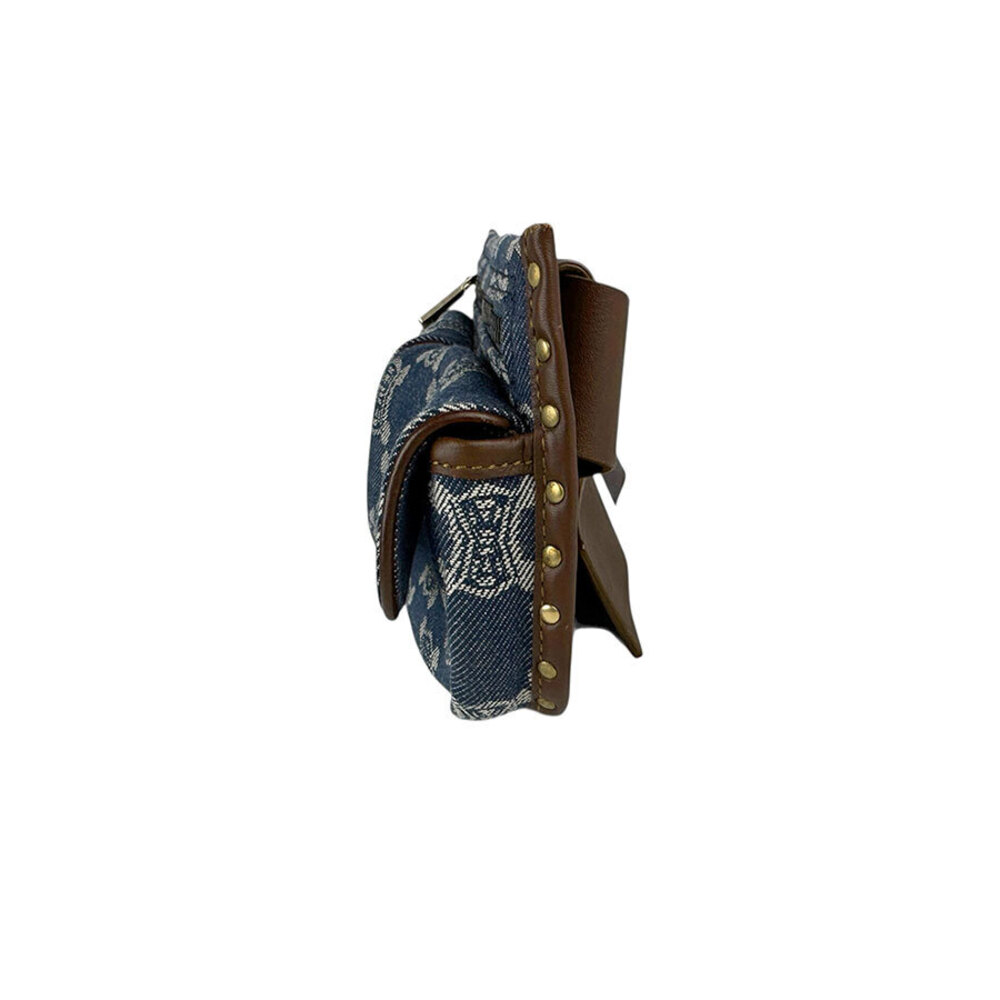 Celine Paris Macadam Waist Bag Denim Leather Blue Brown - Picture 2 of 4